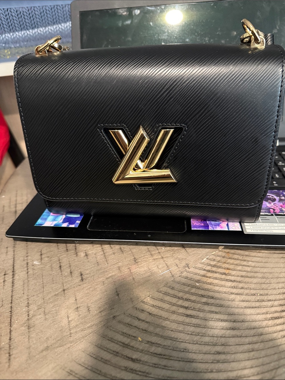 Vintage Black Shoulder Bag with Gold Hardware